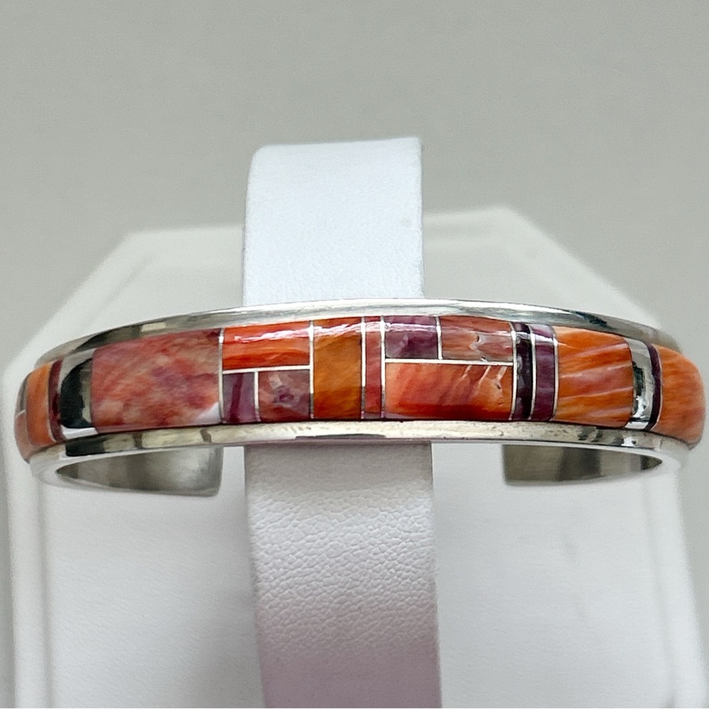 Randall Endito Navajo Spiny Oyster Inlay Sterling Silver Cuff Bracelet